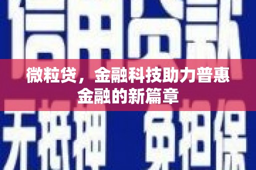 茄萣微粒贷，金融科技助力普惠金融的新篇章